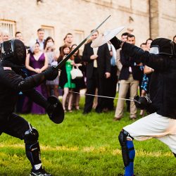 Natalie Jonathan Wedding 208 - Sword fights & purple kilts at this dance party wedding with an Oreo toast Sword fights & purple kilts at this dance party wedding with an Oreo toast