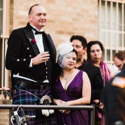 Natalie Jonathan Wedding 213 - Sword fights & purple kilts at this dance party wedding with an Oreo toast Sword fights & purple kilts at this dance party wedding with an Oreo toast