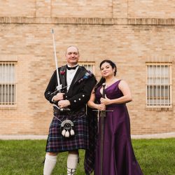 Natalie Jonathan Wedding 249 - Sword fights & purple kilts at this dance party wedding with an Oreo toast Sword fights & purple kilts at this dance party wedding with an Oreo toast