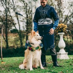 Spot the pups, swords, & EPIC cape at this fantasy themed wedding