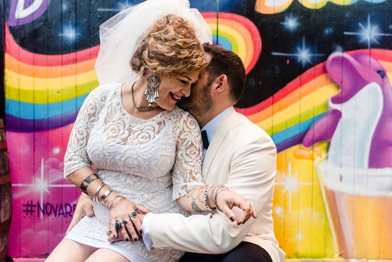 This urban swinger-vibe microwedding had '60s style, beer, & lots of makeouts
