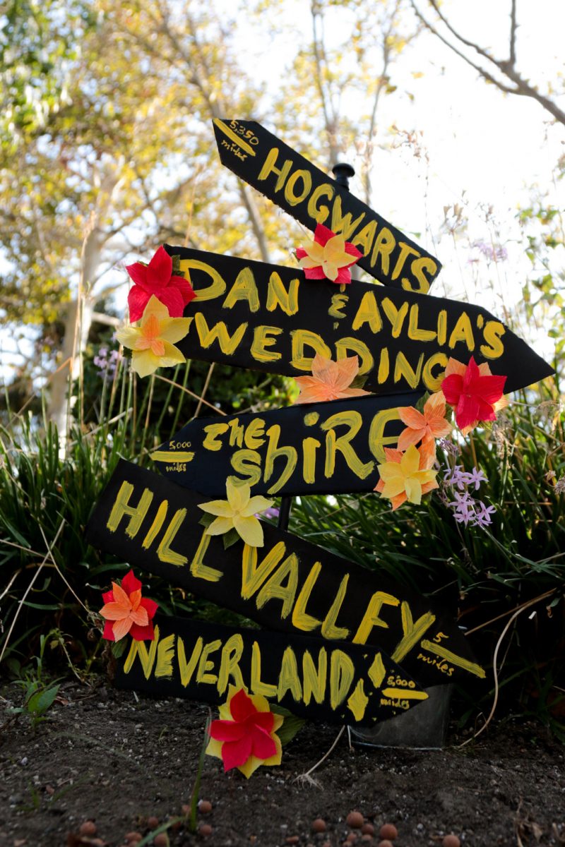 Pops of color, fave fandoms, & vegan food at this Enchanted Manor wedding
