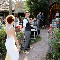 Colwell Taylor TristaMajaPhotography TP2A2122 big - Pops of color, fave fandoms, & vegan food at this Enchanted Manor wedding Pops of color, fave fandoms, & vegan food at this Enchanted Manor wedding
