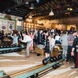 x x VieraPhotographics 0703GE1111 big - LA's oldest bowling alley was the backdrop at this chic & playful two-bride wedding LA's oldest bowling alley was the backdrop at this chic & playful wedding