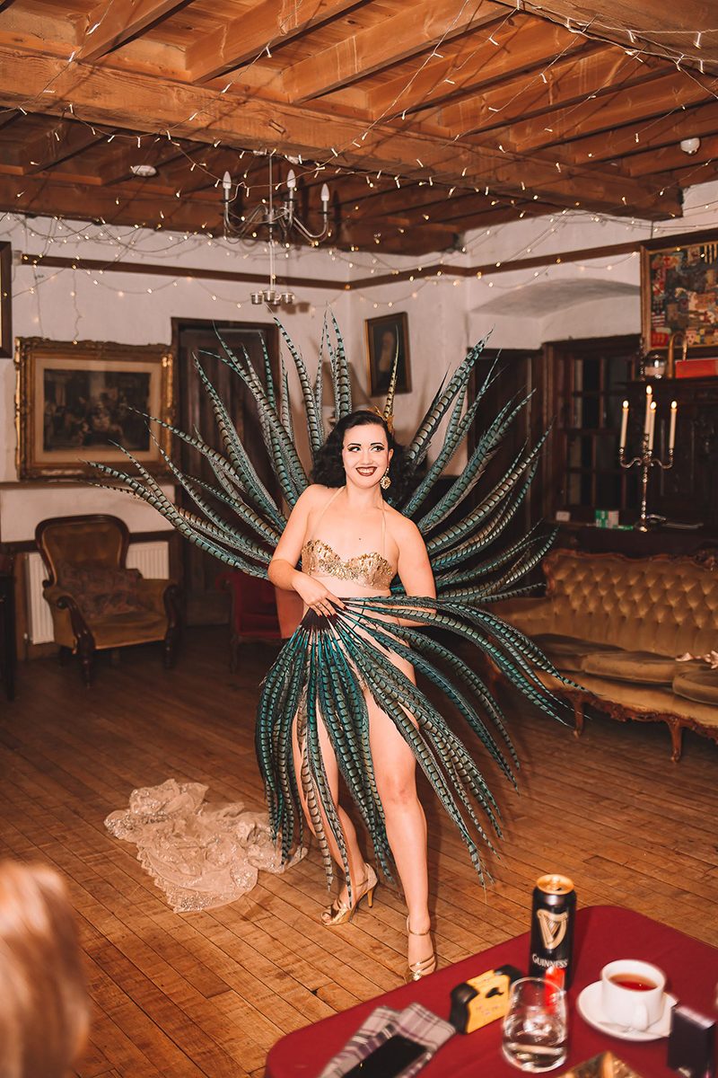 It's Scotch and upturned kilts at this historical meets pop culture meets burlesque wedding