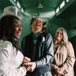 Ferguson Nissen TimeFrozenPhotography Train79 big - A train ride ceremony and stunning kilts and bridal suits at this Railroad Museum of New England wedding A train ride ceremony and stunning kilts and bridal suits at this Railroad Museum of New England wedding