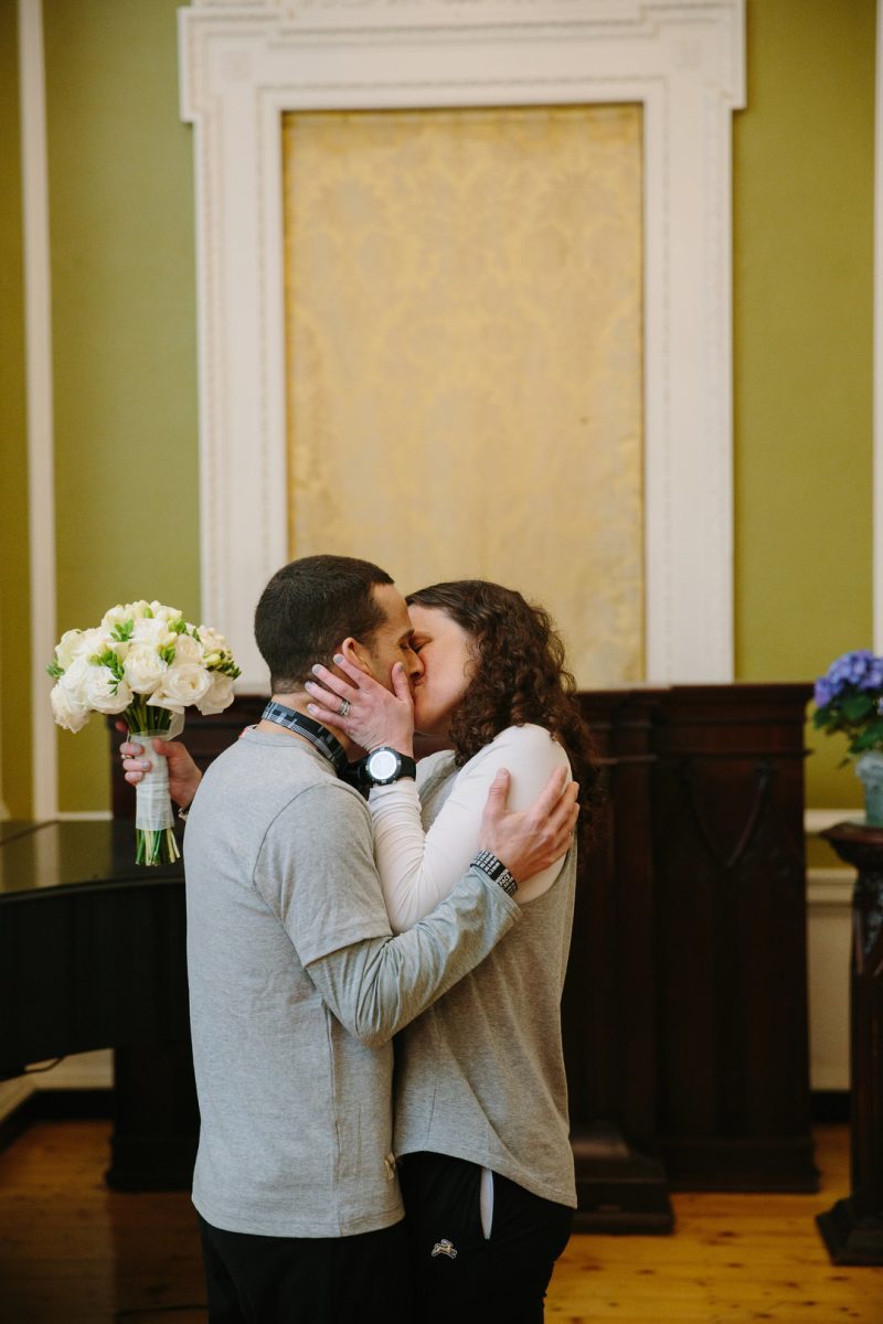 This pair finished the Boston Marathon and went right into their ceremony!