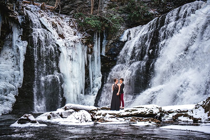 A magical frozen waterfall engagement shoot in the Poconos