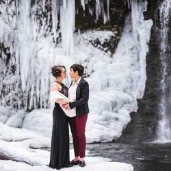 A magical frozen waterfall engagement shoot in the Poconos