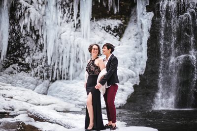 A magical frozen waterfall engagement shoot in the Poconos