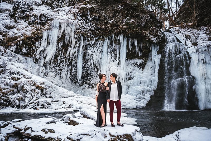 A magical frozen waterfall engagement shoot in the Poconos