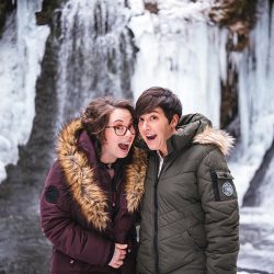A magical frozen waterfall engagement shoot in the Poconos