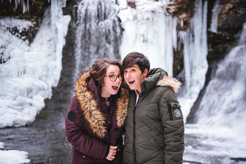A magical frozen waterfall engagement shoot in the Poconos