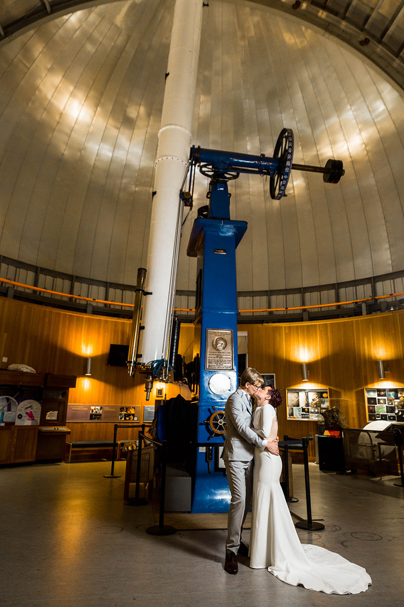 Crowns, pink flowers, & the cosmos at this Chabot Space Center wedding