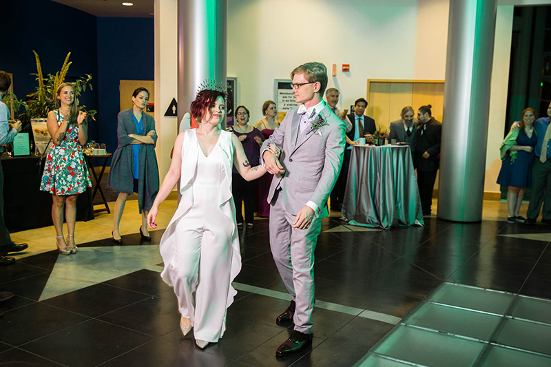 Crowns, pink flowers, & the cosmos at this Chabot Space Center wedding