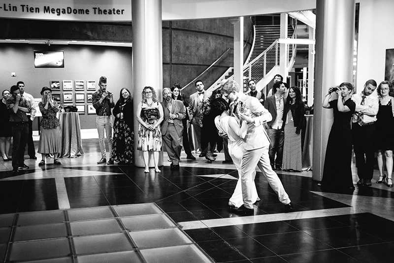 Crowns, pink flowers, & the cosmos at this Chabot Space Center wedding