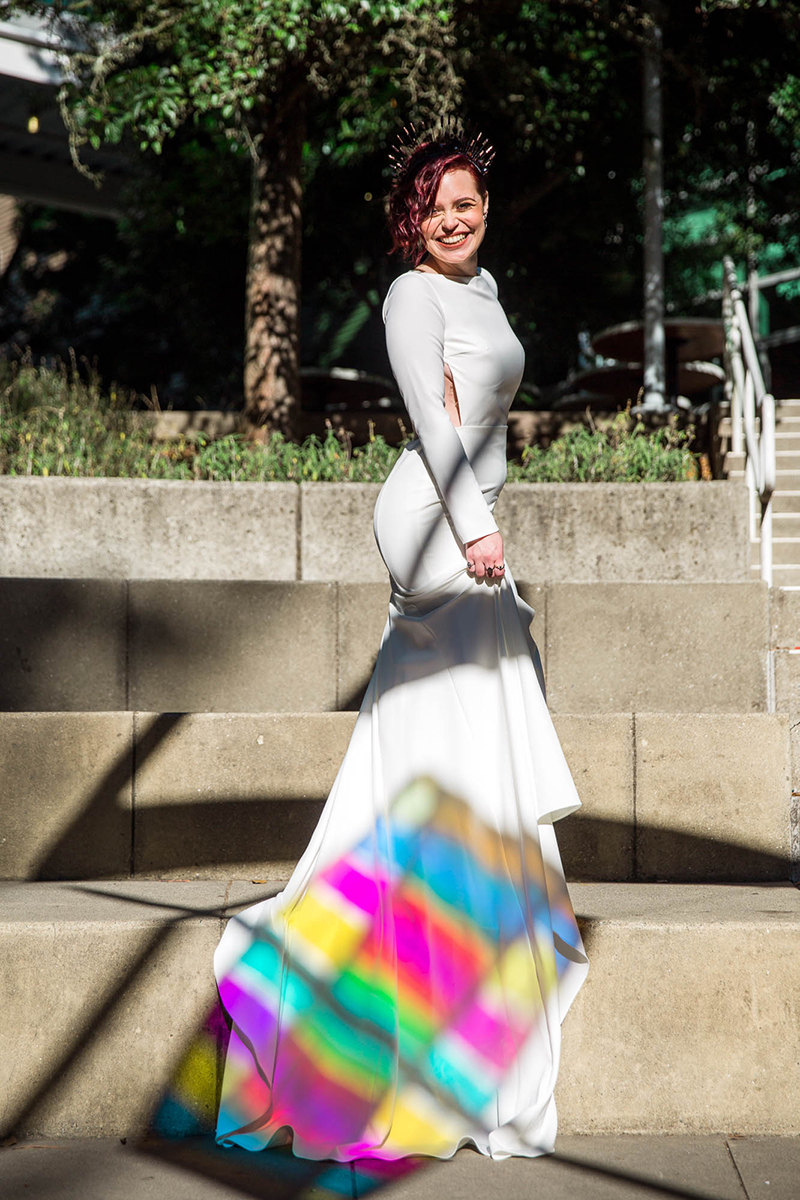 Crowns, pink flowers, & the cosmos at this Space Center wedding