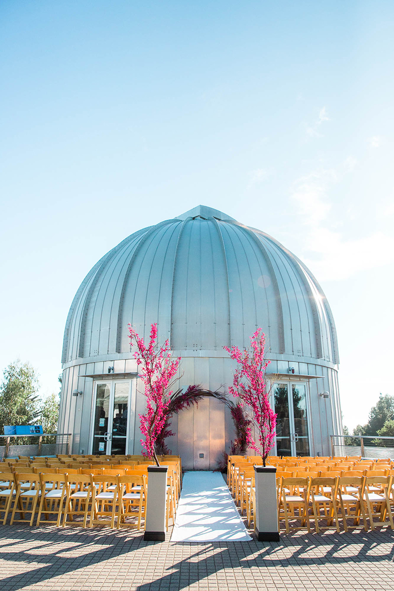 Crowns, pink flowers, & the cosmos at this Space Center wedding