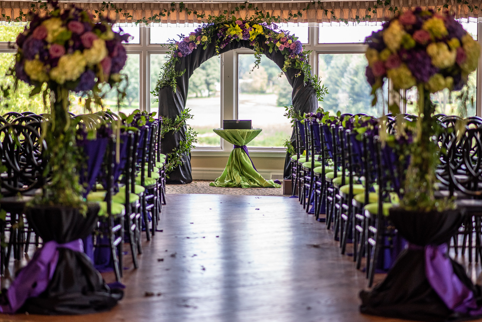green and purple wedding decorations