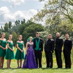 Arcade games & epic foliage at this whimsical green & purple wedding