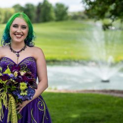 Arcade games & epic foliage at this whimsical green & purple wedding