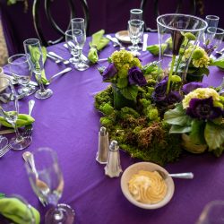Arcade games & epic foliage at this whimsical green & purple wedding