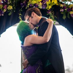 Arcade games & epic foliage at this whimsical green & purple wedding