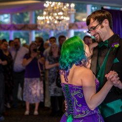 Arcade games & epic foliage at this whimsical green & purple wedding