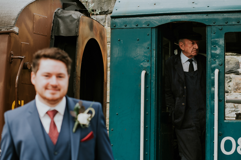 All aboard this gorgeous steam train wedding with a museum party in Manchester, UK