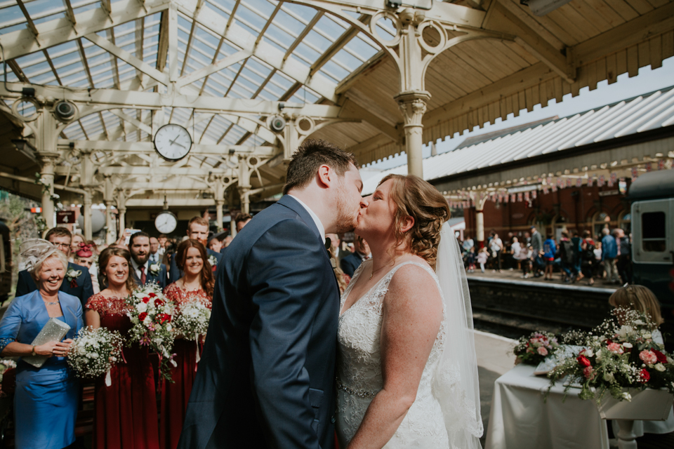 All aboard this gorgeous steam train wedding with a museum party in Manchester, UK