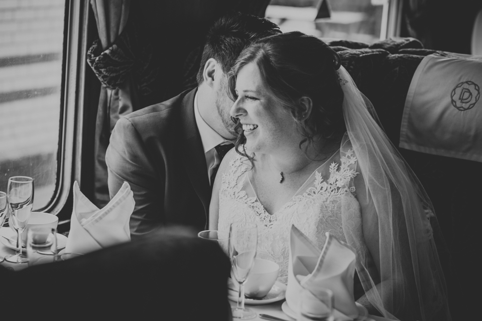 All aboard this gorgeous steam train wedding with a museum party in Manchester, UK