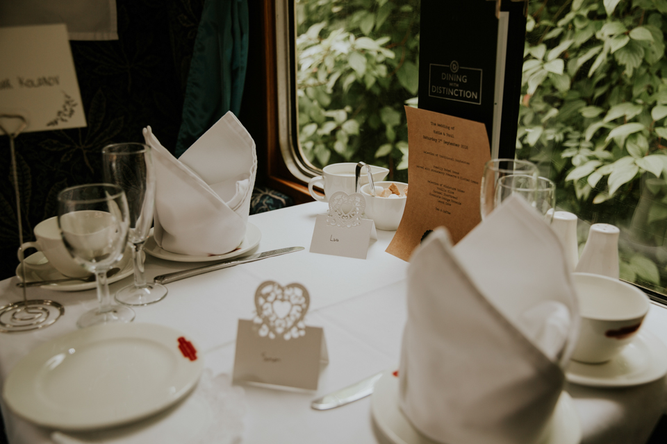 All aboard this gorgeous steam train wedding with a museum party in Manchester, UK
