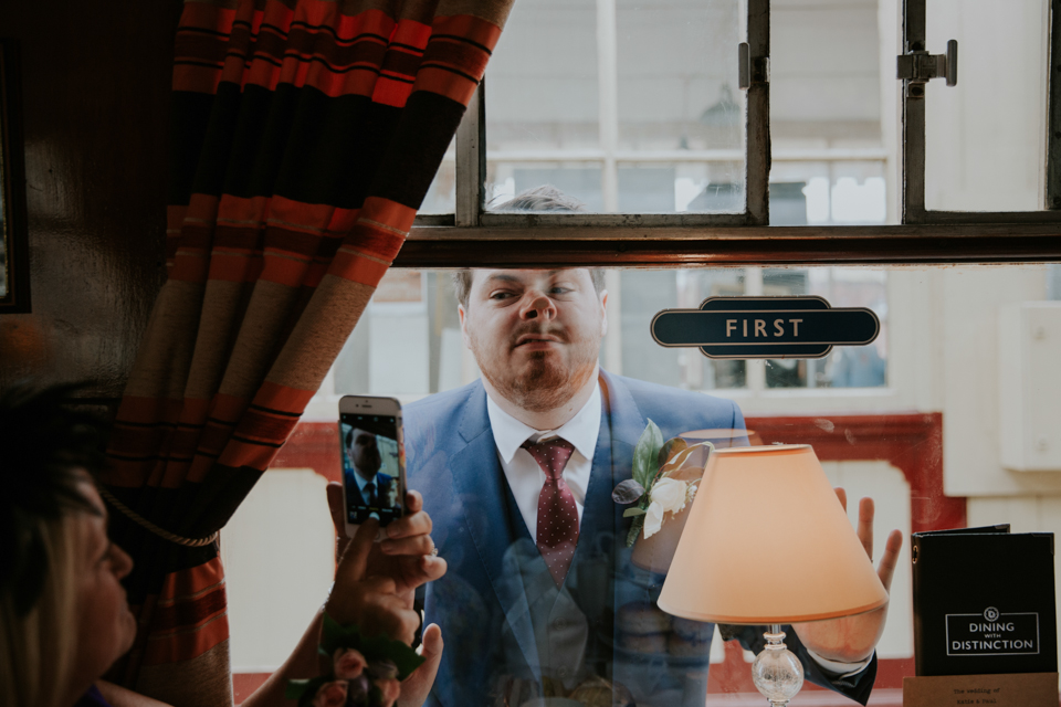All aboard this gorgeous steam train wedding with a museum party in Manchester, UK