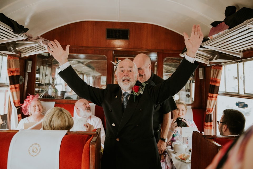 All aboard this gorgeous steam train wedding with a museum party in Manchester, UK