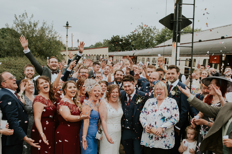 All aboard this gorgeous steam train wedding with a museum party in Manchester, UK
