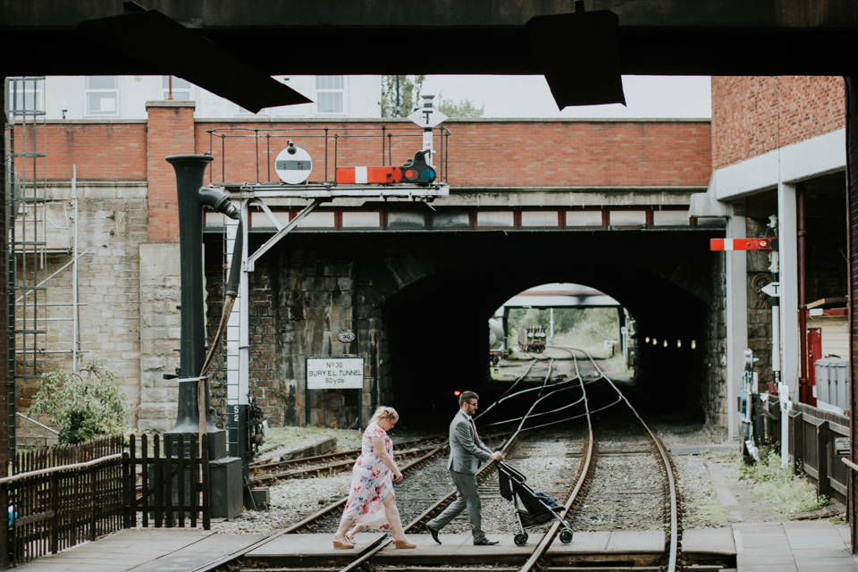 All aboard this gorgeous steam train wedding with a museum party in Manchester, UK