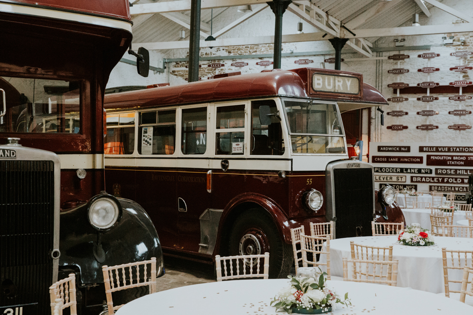 All aboard this gorgeous steam train wedding with a museum party in Manchester, UK