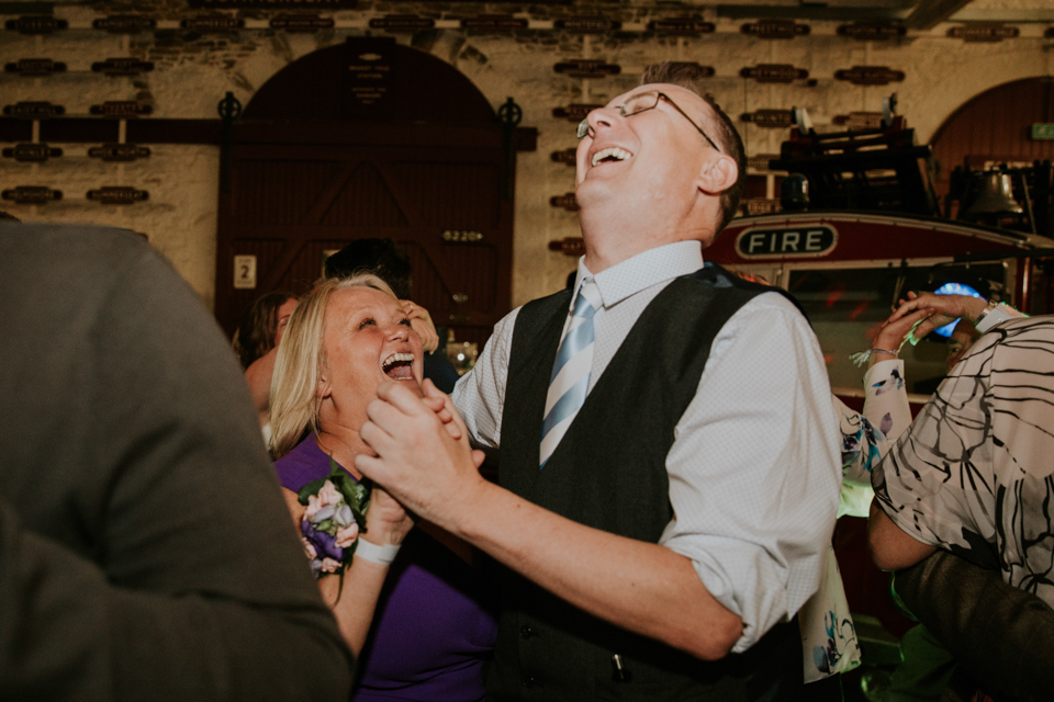 All aboard this gorgeous steam train wedding with a museum party in Manchester, UK