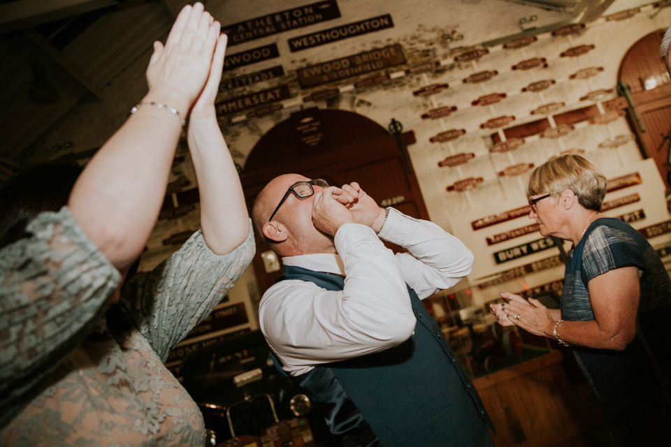 All aboard this gorgeous steam train wedding with a museum party in Manchester, UK