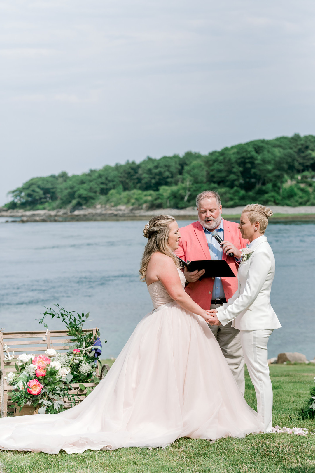 Two brides, a scrapbook proposal, & their sun-drenched nautical Maine wedding
