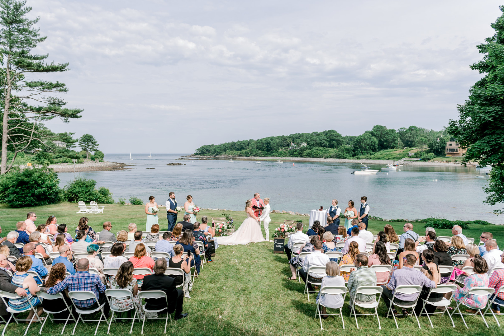 Two brides, a scrapbook proposal, & their sun-drenched nautical Maine wedding