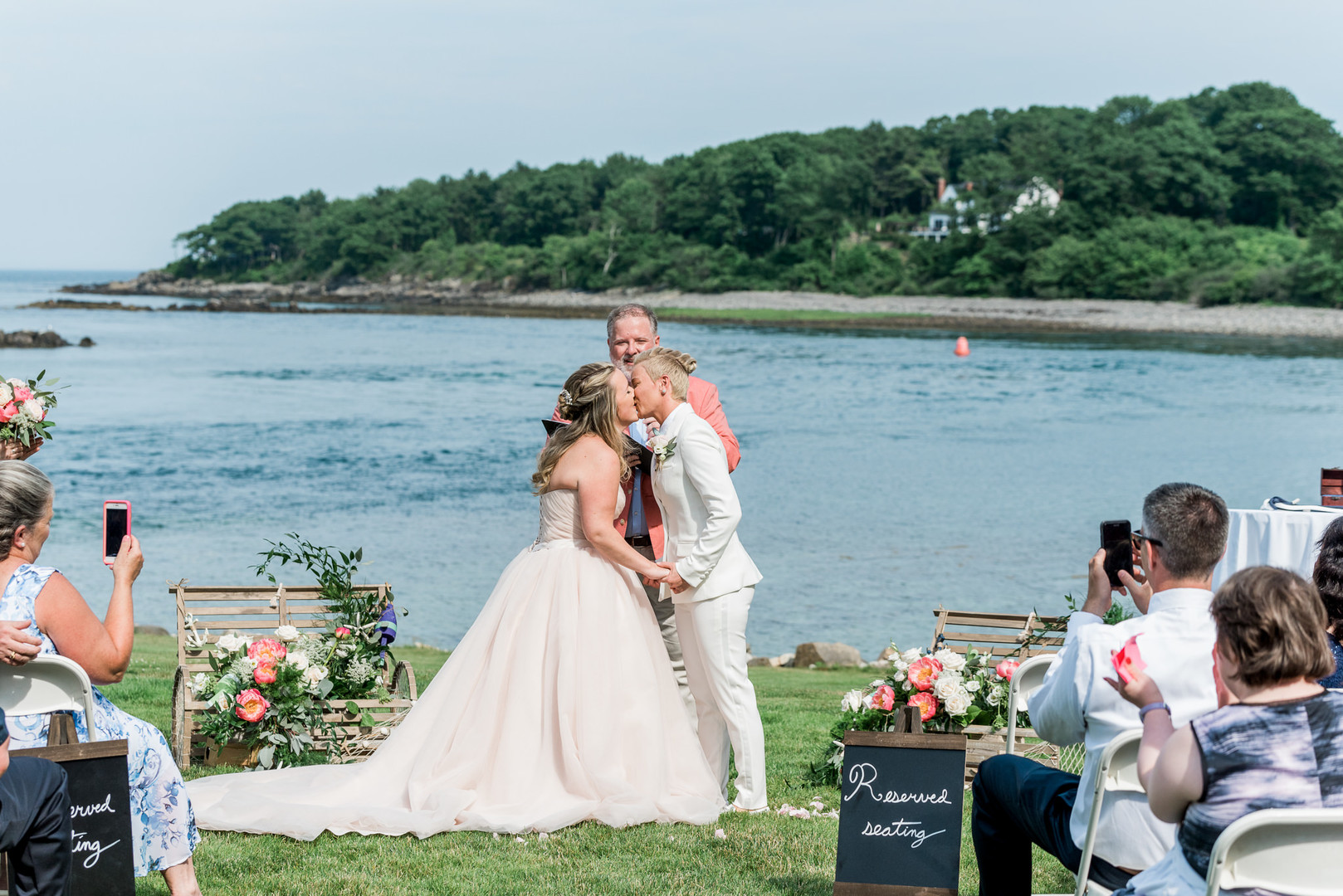 Two brides, a scrapbook proposal, & their sun-drenched nautical Maine wedding