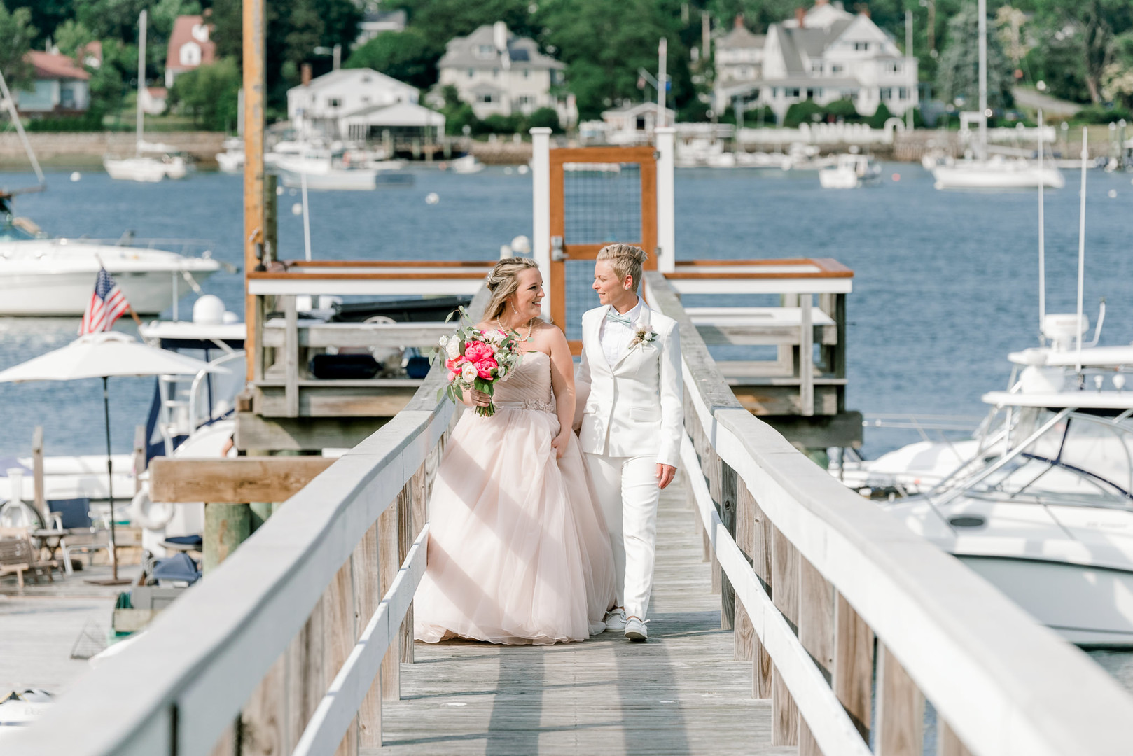 Two brides, a scrapbook proposal, & their sun-drenched nautical Maine wedding