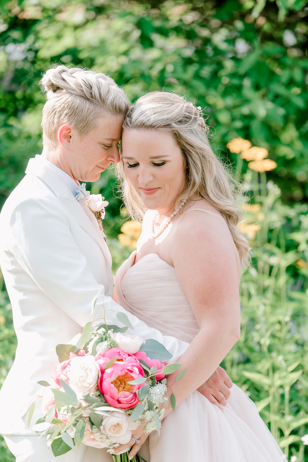 Two brides, a scrapbook proposal, & their sun-drenched nautical Maine wedding