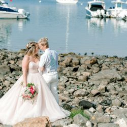 deGonzague Heffernan TrinaDinnarPhotography SameSexOceansideNauticalMaineWedding78 big - Two brides, a scrapbook proposal, & their sun-drenched nautical Maine wedding Two brides, a scrapbook proposal, & their sun-drenched nautical Maine wedding