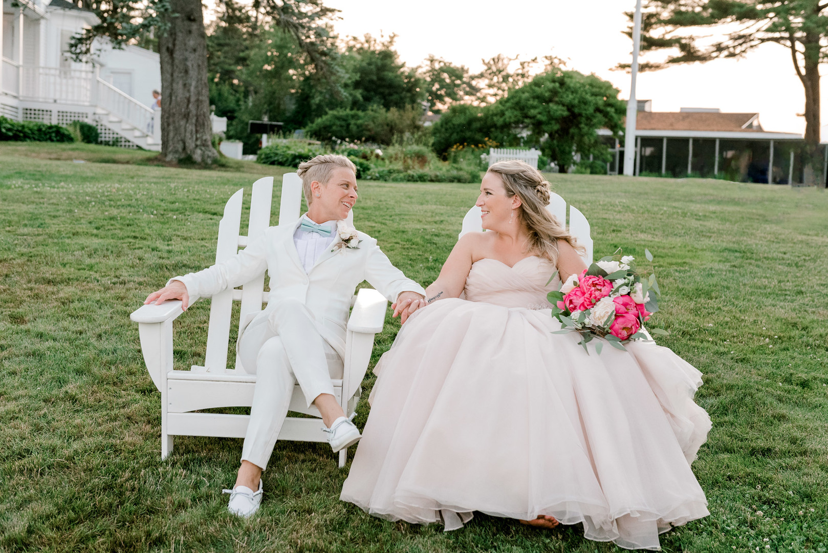 Two brides, a scrapbook proposal, & their sun-drenched nautical Maine wedding