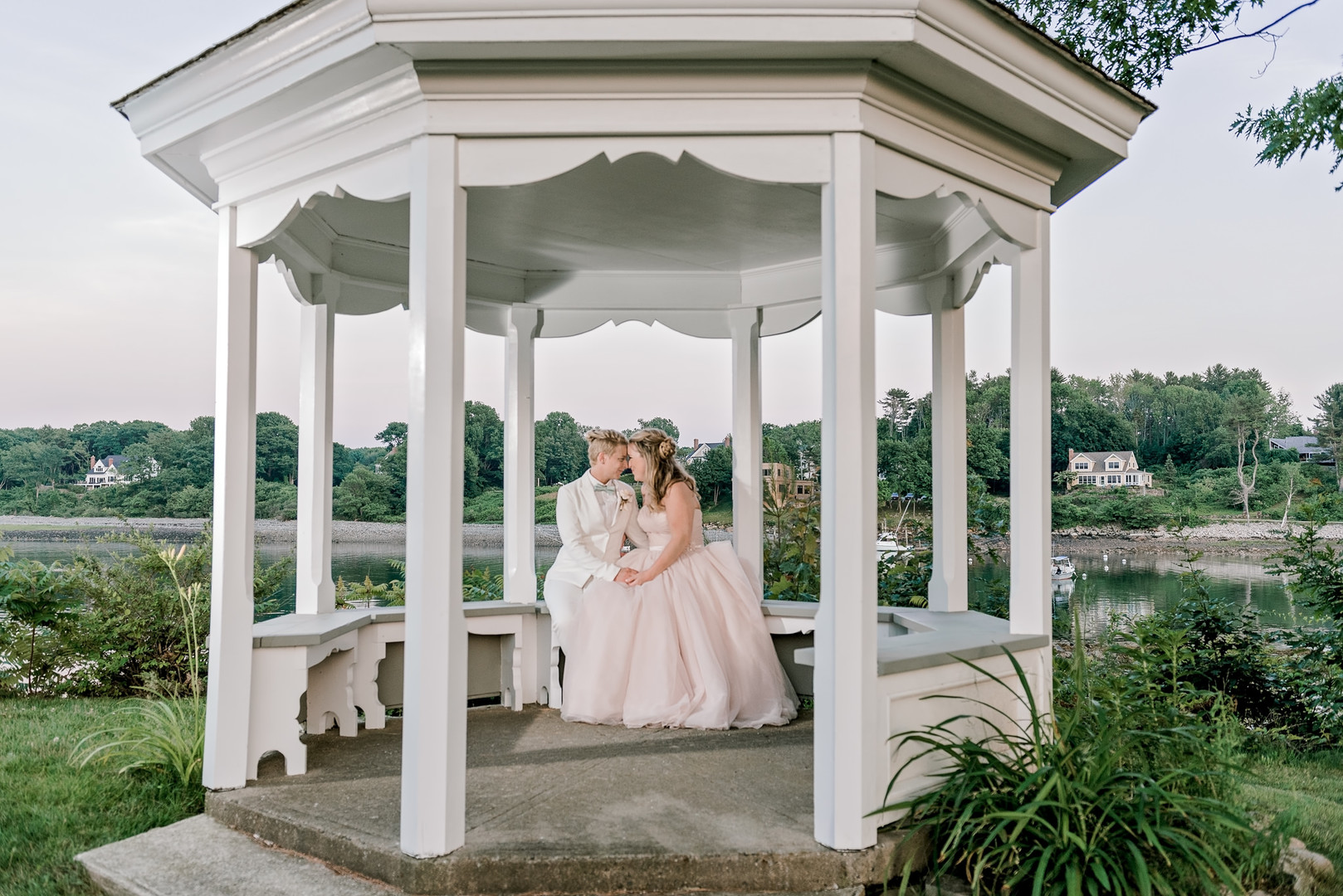 Two brides, a scrapbook proposal, & their sun-drenched nautical Maine wedding