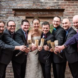 A New York confectionery wedding with smoke bombs, viking horns, & a haunted paintball field