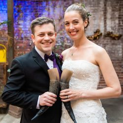 A New York confectionery wedding with smoke bombs, viking horns, & a haunted paintball field
