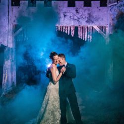 A New York confectionery wedding with smoke bombs, viking horns, & a haunted paintball field